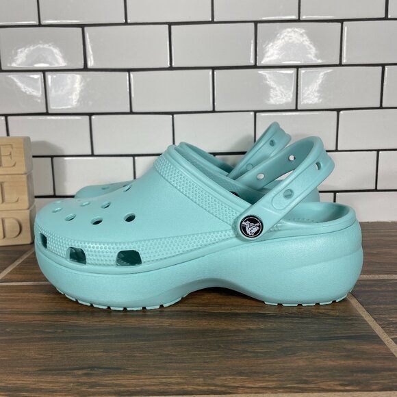 CROCS Classic Platform Clog Womens Size 9 Shoes Seafoam Green Light Blue Comfort - Picture 1 of 14